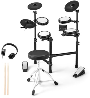GOPLUS E-Drum Set, E Schlagzeug leises Mesh Kit mit 150 Sounds, 10 Demo, 2 Pedale & 2 Drumsticks, Electric Drum Set mit verstellbarer Sitz, USB-MIDI, Elektronische Schlagzeug für Anfänger & Erwachsene