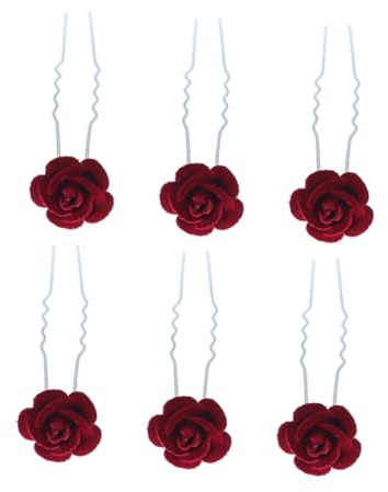 ULTECHNOVO Lot De 6 Épingles à Cheveux Rétro De Rose Rouge Velours, Épingles à Fourche U, Accessoires De Coiffure Pour Femme, Mariage Et Occasions Spéciales
