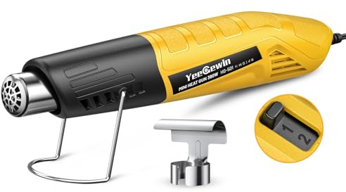 Yeegewin Mini Heat Gun 380W Fast Heat Hot Air Gun 2-Temp Settings 480°F-850°F(249°C-455°C) With Overheat Protection Reflector Nozzle, 4.9Ft Cable for Shrink Wrap, Vinyl, Crafts, Epoxy Resin (Yellow)