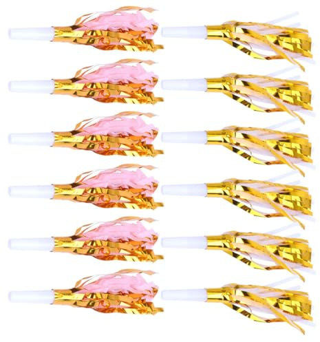 ifundom Lot de 24 Sifflets en Plastique pour Garçon et Filles, Accessoires de Fête Colorés Rose et Blanc, Jouets Éducatifs Festifs Pompons, Anniversaire et Célébrations