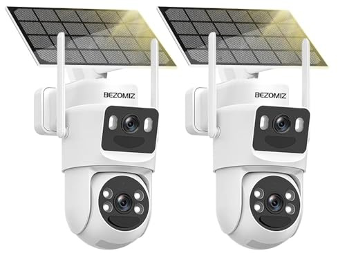 BEZOMIZ 4K Camera Surveillance WiFi Exterieure sans Fil Solaire,Camera Exterieur Double Objectif avec Panneau Solaire,360° PTZ,8MP Vision Nocturne Couleur,Audio Bidirectionn (Blanc 2PCS)