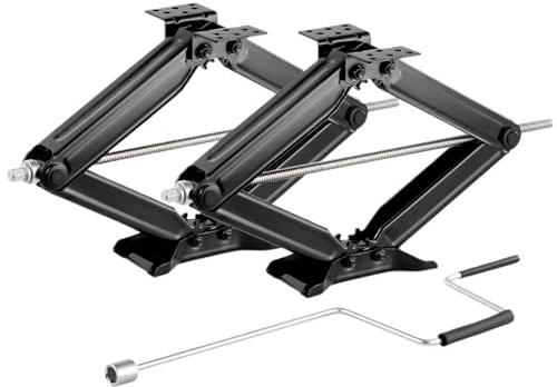 Cric à Ciseaux 2 pièces 9000lbs RV Ciseaux vérins 4-23.4in stabilisateur nivellement Ensemble de Robuste avec poignée(2 pcs 6500lbs)