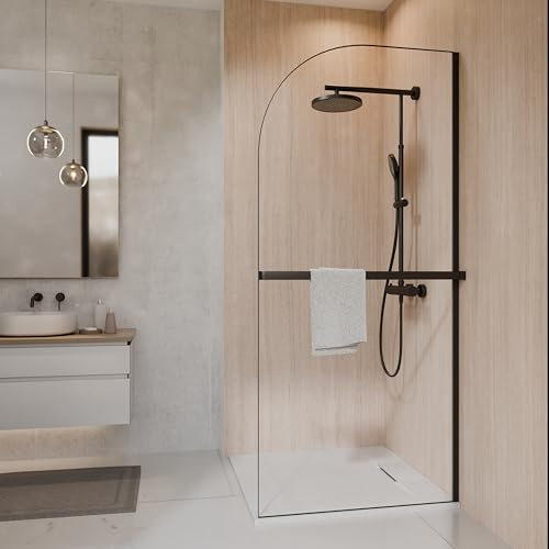 Schulte paroi de douche fixe à l’italienne 90 x 200 cm, avec porte-serviette, noir, verre de sécurité 6 mm transparent, montage gauche droite, plage de réglage 88.0-90.5