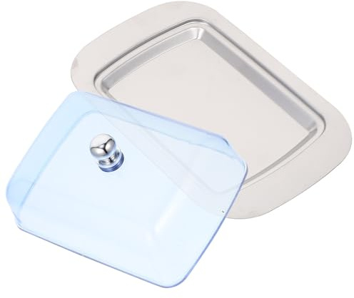 CATIEBYE Mantequera de Acero Inoxidable con Tapa Azul Práctica, Recipiente para Mantequilla Reutilizable, Caja para Mantequilla con Plato 430 para Uso en Cocina y Mesa