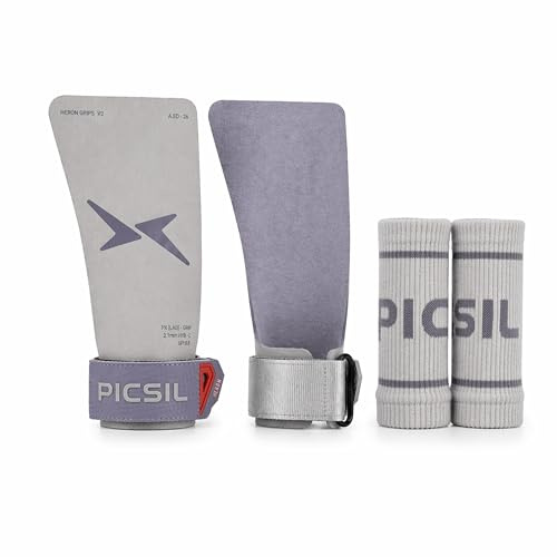 PICSIL Heron Grips Med och Utan Magnesium, Omfattande Handskydd, Grepp + Armband för Crosstraining, Gym, Boxning, Tyngdlyftning, för Alla Idrottare, Unisex (Fog, G)