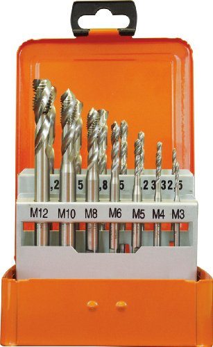 Projahn Maschinen Gewindebohrer Satz HSS-Co (14-tlg., leichtes Anschneiden, hohe Schnittleistung und optimale Spanabfuhr, HSS-Co 5 % DIN 371/376 35°, Ø 2,5 · 3,3 · 4,2 · 5 · 6,8 · 8,5 · 10,2 mm)