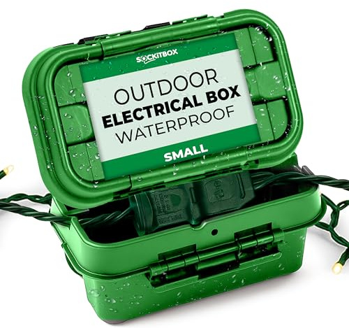 SOCKiTBOX – The Original Weatherproof Connection Box – Indoor & Outdoor Electrical Power Cord Enclosure for Timers, Extension Cables, Holiday Lights, Power Tools, Fountains & More – Size Small – Green