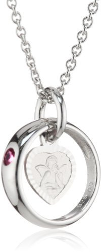 XAANA Mädchen-Taufkette Taufring synth. Rubin mit Schutzengel-Einhänger inkl. Kette 36/38 cm aus 925er Sterlingsilber AMZ0304