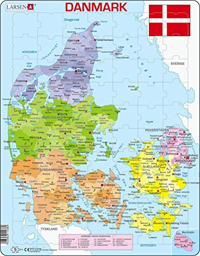 Larsen A6 Danmark Politisk karta, Dansk version, pussel med 70 bitar