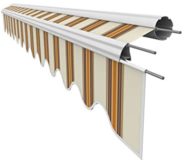 VANA Markisenstoff mit Volant für 5 x 3 m Markisen Ersatzstoff Markisentuch Bespannung Sonnenschutz fertig genäht Maß Tuch 4,85 x 3 m Volant 4,85 x 0,21 m Design SPD042