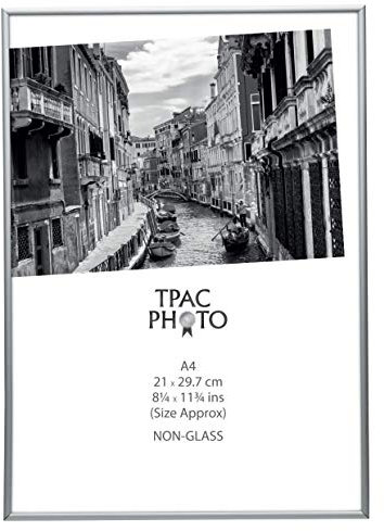 Hampton Frames | Photo Frame | A4 (21x30cm), Silver, Aluminium, Rectangular | Wall Mount or Freestanding, Perspex Front, Drop-In Back | Display Certificates, Posters, Photos