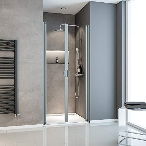 Schulte porte douche battante niche 75 x 180 argenté, 2 volets verre 5mm | verre tempé plage de réglage72.5-76.0 cm largeur d'accès 63 cm