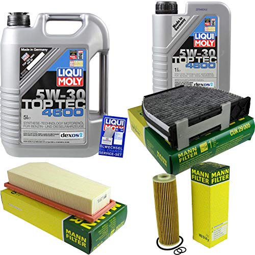 Filter Set Inspektionspaket 6 Liter Motoröl Top Tec 4600 5W-30 MANN-FILTER Innenraumfilter Luftfilter Ölfilter