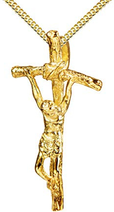 JEVELION Kreuz-Anhänger Goldkreuz Jesus Christus für Damen, Herren und Kinder als Kettenanhänger mit Schmuck-Etui und Panzerkette