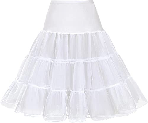 Pinup Fashion White Petticoats Women Crinoline Slips Underskirt Tutu Dress Puffy Vintage 50S Rockabilly Knee-Length Fluffy Under Skirt