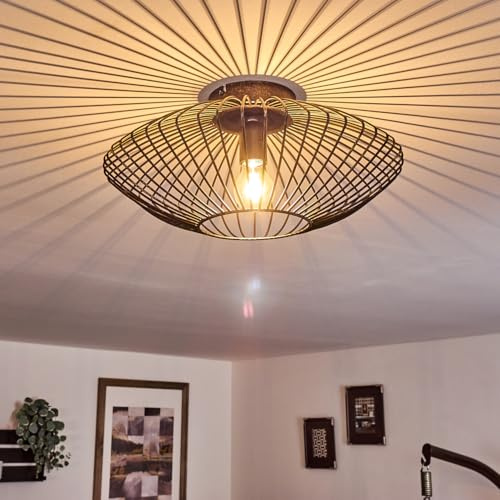 HOFSTEIN Deckenleuchte Wemude, runde Deckenlampe, 1-flammige Metall-Gitterlampe Schwarz-gold, Moderne Vintage Lampe Schlafzimmer, E27-Fassung, 40 cm, Retro design für Esszimmer, Küche, Wohnzimmer