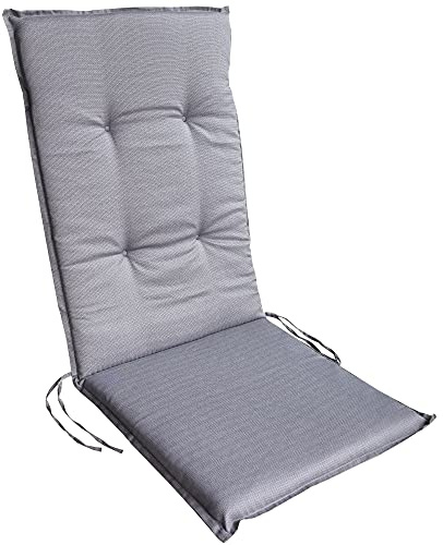 DILUMA | Hochlehner Auflage Rhodos 116x48 cm Grau | Sitzauflage mit 5,5 cm Polster | Polsterauflage für Gartenstühle | Strukturgewebe aus 100% Baumwolle