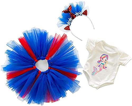 Aeromdale Puppenkleidung für 46 cm große amerikanische Puppe, Meerjungfrau, Stirnband, Bodysuit, Spitzenrock, Outfits - #B