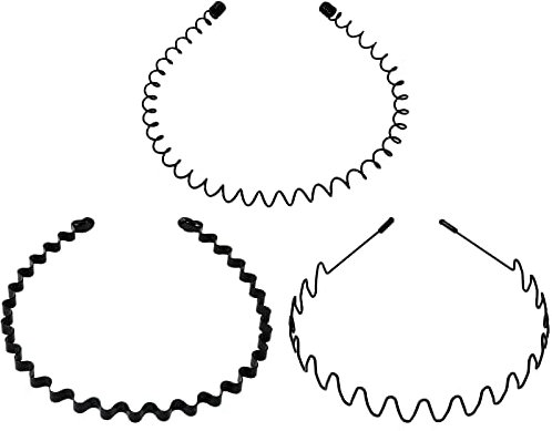 Hanyousheng 3 Stück Metall Haarband, Schwarz Welle Metall Stirnband, Haarreifen Damen, Haarbänder für Männer Frauen, für Outdoor Sports Yoga