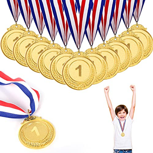 BELIHOME 12 Stück Medaillen für Kinder, Gewinner Medaillen Gold Goldmedaille Metall mit Bändern, Kindergeburtstagsfeier Sporttagspreise Spielwettbewerbe für Kinder und Erwachsene