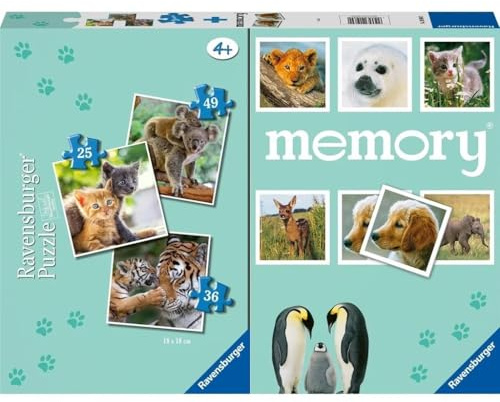 Ravensburger Valpar, Memory® 48 kort + 3 barnpussel 25/36/49 bitar, 4+ år