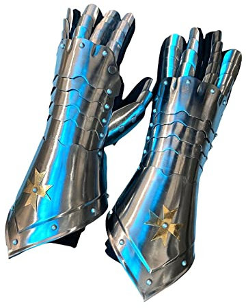 Mittelalterliche Kreuzritter Gothic Stulpen Silber Rüstung Stulpen Tragbare Kostüm Handschuhe Metall Hand Handschuhe Reenactment Handschuhe SCA LARP Rüstung Gauntlet Halloween Stahl Handschuhe,