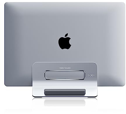 SODI Laptopständer Vertikaler, Laptopständer mit Schwerkraft-Automatik, Aluminium MacBook Ständer für Laptops,MacBook Air,Pro,Tablets, Mehr Platz für Büro & Homeoffice, Silber