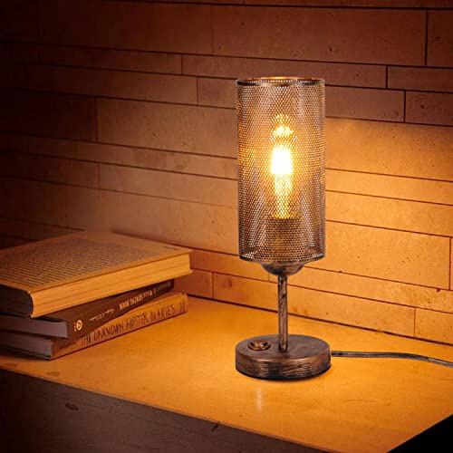 AIRTWESD E27 Tischlampe Retro Nachttischlampe Leselampe Vintage Industrielampe LED Käfigleuchte Metall Tischlampe Dekorative Lampen mit Schalter (No Bulb)
