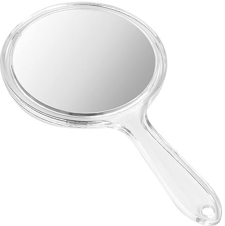 Fantasyon Handspiegel mit Griff, Doppelseitiger Handspiegel 1X/3X Vergrößerung Spiegel Kosmetikspiegel Schminkspiegel Mehrzweck Spiegel Runde Form für Damen Tägliche Make-up (Transparent)