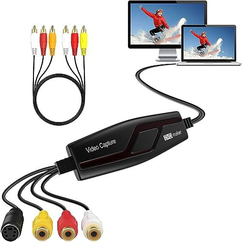 Video Capture Card, USB2.0 Video Capture Device, Video Converter Grabber, VHS to Digital Converter, RCA to USB Converter, VHS VCR TV to DVD Digital Converter for Your Mac OS X or Windows 7 8 10 PC