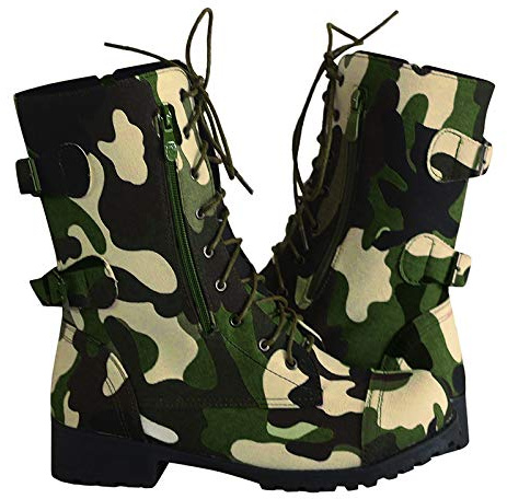 LOIJMK Women's Winter Ankle Lace Up Camouflage Combat Boot Women's High, Green, 7 UK