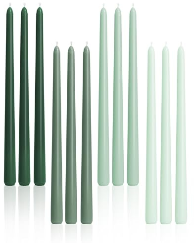 Viyffo Taper Candles, 12 Inch, 12 Pack, Green – Unscented, Smokeless Design, Up to 8-Hour Burn – Tall Candlesticks for Table Decor, Weddings & Dinners