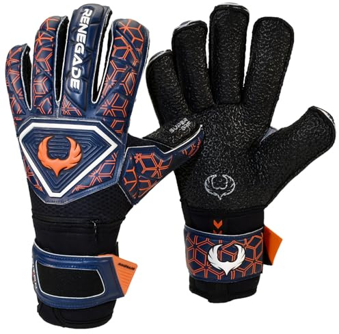 Renegade GK Triton Octane Torwarthandschuhe Pro Finger Schutz | 3.5+3mm Super XD Grip & 4mm Duratek | Blau, Schwarz Torwart Handschuhe (Größe 8, Jugend-Erwachsener, Roll-Neg. Hybrid Cut, Level 2)