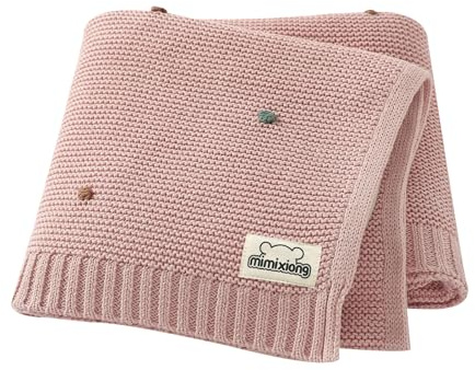mimixiong Knit Baby Blanket - Soft Cozy Cotton Knit Baby Blanket for Boys and Girls - Swaddling Crib Stroller Quilt Blanket Shower Baby Gifts (Pink1)