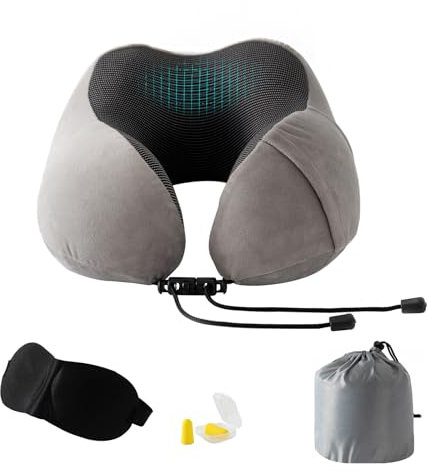 Good Nite Nackenkissen Flugzeug Nackenhörnchen Reisekissen Erwachsene Nackenkissen Auto Zuhause Kissen Kopfkissen Ergonomisches Memory Foam waschbar mit schmalem Rückenteil Einstellbar Grau