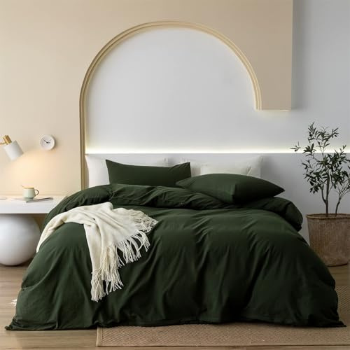 Gezu Bettwäsche 135x200cm Baumwolle Olivgrün Grün 2 Teilig Baumwolle Einzelbett Uni Bettwäsche Set Weiche ÖkoTex Zertifiziert für Allergiker und Kissenbezüge 80x80cm mit Reissverschluss