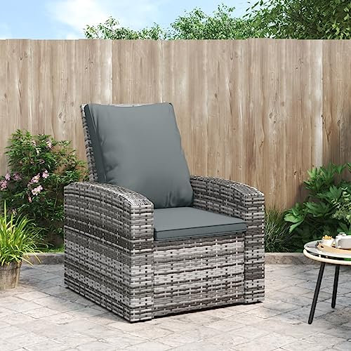 Rantry Gartensessel Verstellbar mit Kissen Grau Poly Rattan Gartenmöbel Model364104