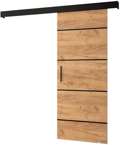 MEBLE KRYSPOL Salwador 4-Schiebetürsystem mit Schienenabdeckung und Dekorstreifen - Innentüren - Starke Konstruktion - 90x204cm - Craft Gold Schwarz