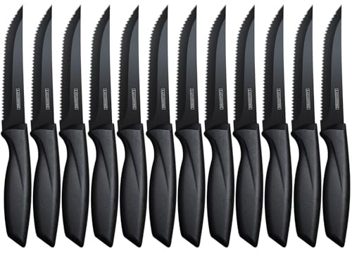 LAZAHOME Serrated Steak Knife,Steak Knives Set of 12 with Ergonomic Handle | Stainless Steel Kitchen Knife,Dishwasher Safe Kitchen Steak Knife Set, Rust-Proof