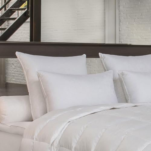 DROUAULT - Oreiller Concordia 65x65 cm - Soutien Medium - 90% Duvet Canard | 90% Duvet de Canard Neuf - Anti-acariens Proneem - Dormeurs sur le Dos - Enveloppe 100% Satin de Coton - Lavable 40°C