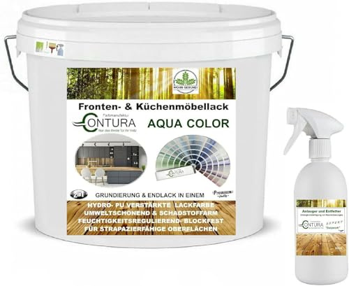 Contura Küchenmöbellack GLÄNZEND nach RAL Möbellack SET mit Anlauger Möbelfarbe streichen ohne schleifen Holzlack Buntlack Küchenlack (Enzianblau RAL 5010, 750ml. + 250ml. Anlauger)