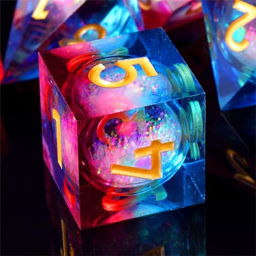 DND - Set di 7 dadi in resina poliedrica fatta a mano Liquid Core D&D, set di dadi da gioco per dungeons and Dragons Pathfinder RPG MTG Pathfinder D4 D6 D8 D10 D% D12 D20