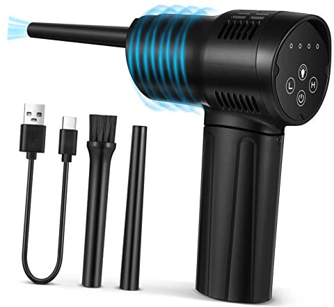 CAXUSD Cordless Compressed Air Duster Bend Nozzle Electric Air Dust Blower for Computer Home Car Black