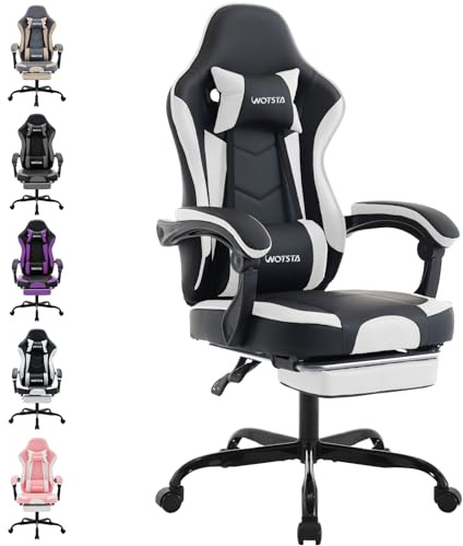 Gaming Chair Computerstuhl Ergonomischer sessel mit Fußstütze Bürostuhl | 135° Neigung, 300LBS, PVC, Geeignet für Spiele und Büroarbeit, Sitzkissen aus Schaumstoff, 150cm-178cm, Stilvoll, Teenager