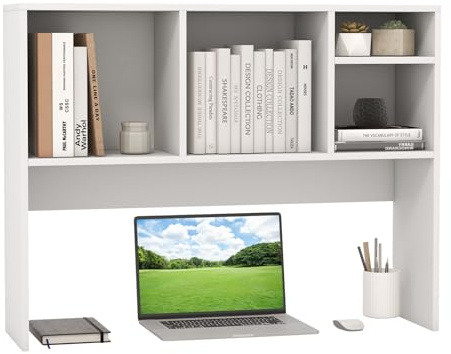 GOPLUS Schreibtischregal, Tischregal mit 4 offene Ablagen, Schreibtisch Bücherregal Schreibtisch Organizer für Arbeitszimmer & Büro, 94 x 25 x 73 cm (Weiß)