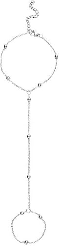 Yamobi Cadena de mano de plata con anillo para mujer, pulsera para mujer, cadena de mano, colgante, anillo cromado, joya de mano