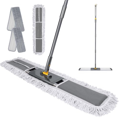 Masthome 92cm Extra Wide Industrial Flat Mop-Heavy Duty Stainless Steel Handle-3 Reusable Microfibre and Cotton Pads-Commercial Floor Mop for Warehouse Supermarket