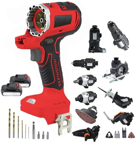 Kit Combinato Trapano a Mano Senza Fili Utensile Elettrico - Set 10-in-1 Brushless con Sega Alternativa, Seghetto Alternativo, Sega Circolare, Motosega, Utensile Oscillante, Cacciavite, Trapano a