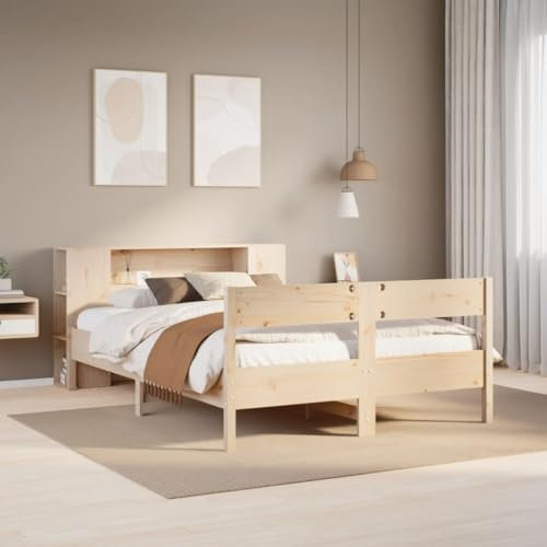 Gecheer Bett mit Bücherregal Stauraumbett Bettgestell mit Lattenrost Jugendbett ohne Matratze 120x200 cm Massivholz Kiefer 3322951