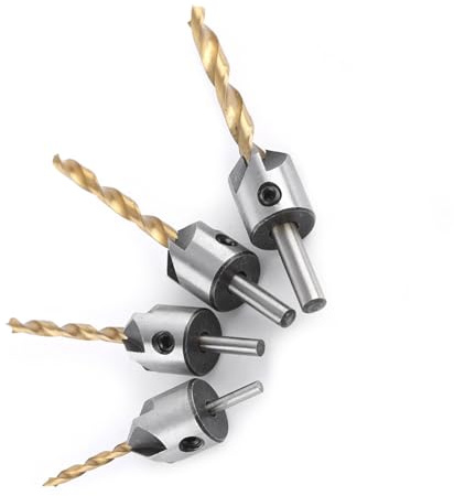 Juego de Brocas Avellanadas, Escariador para Carpintería, Broca Avellanada para Madera, Broca para Agujeros, Vástago Redondo con Llave Hexagonal para (Conjunto de 4 piezas + llave pequeña (3-6 mm))